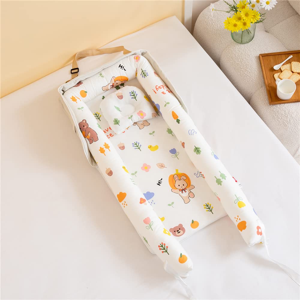 Luddy Crib Newborn Bed with Pillow Foldable Portable Crib Portable Baby Gift Breathable Washable Months Mini Bed-in-Bed Co-Sleeping 0-24 Size, 2665cm