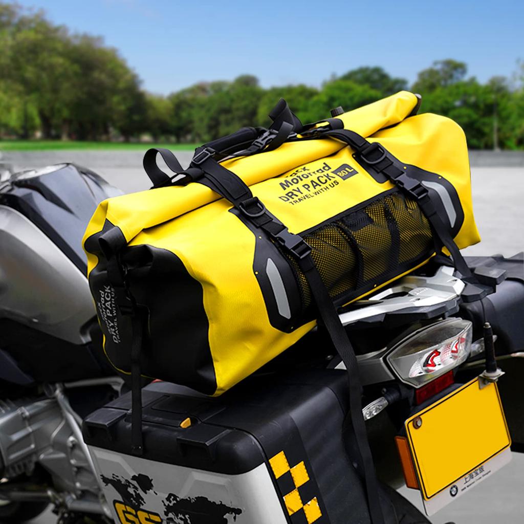 Tacx TAX928 Yellow Seat 80L Large Waterproof Motorcycle Touring Bag with Fixed Strap and Shoulder Strap Bag, Capacity,
