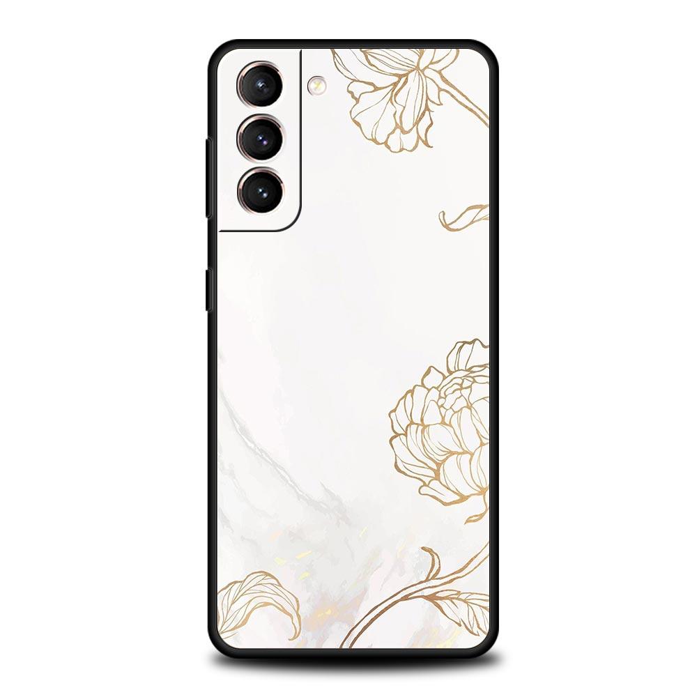 Flower Marble Phone Case For Samsung Galaxy S25 Edge S24 S23 S22 S21 Ultra S20 FE 5G S10 S10E S9 Plus Soft TPU Cover