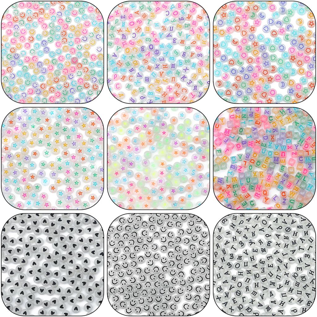 100 יחידות מכתב זוהר חרוזי אהבה אלפבית אקריליק חרוזים מרווחים לייצור תכשיטים קסמי עשה זאת בעצמך צמיד צווארון