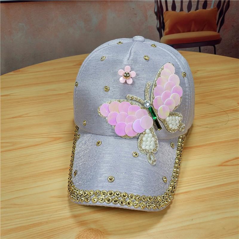 Fashion trendy versatile hat women's butterfly rhinestone belt diamond cap women's fashionable sunscreen baseball cap