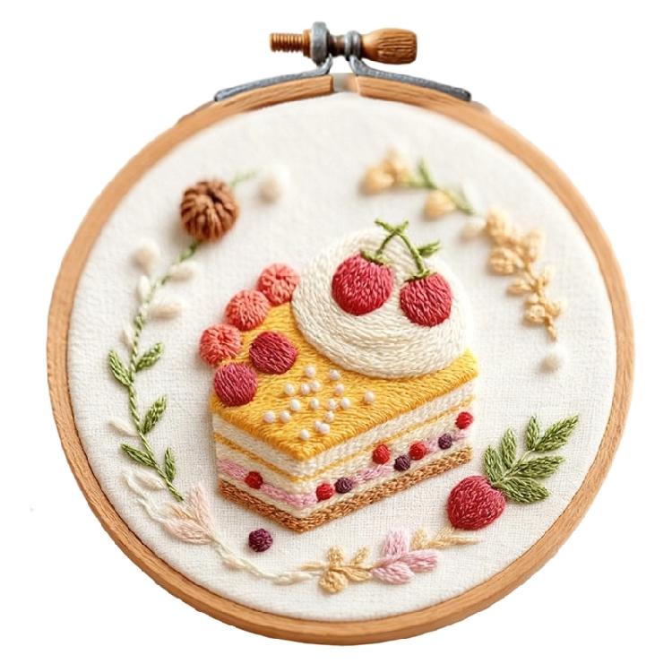 Cake Dessert Embroidery Set for Beginner Include Instruction Stitching Hoop Embroidery Thread Needle and Threads