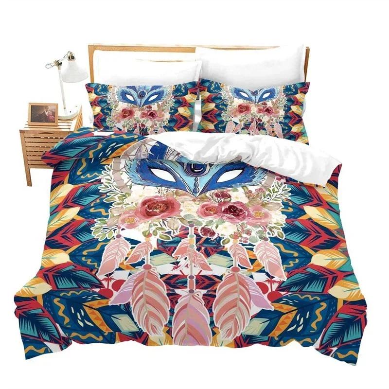 Dreamcatcher White Bohemian Bedding Set Single Twin Double Queen King Cal King Size Bed Linen Set