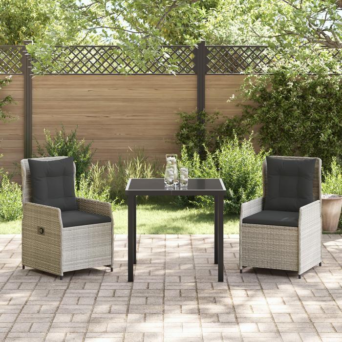 Ensemble de Salle à Manger de Jardin vidaXL 3 Pièces en Rattan Gris Clair Poly 3380974