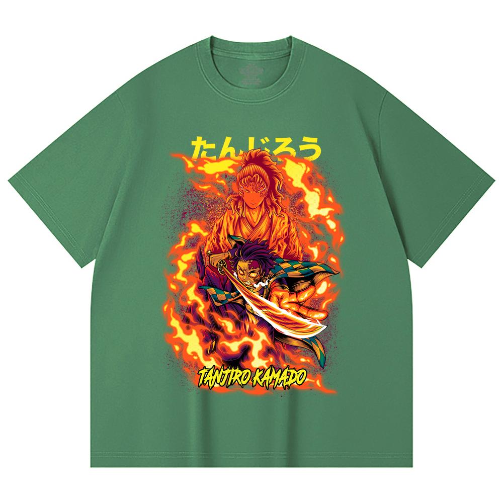 230 Gsm 100% Cotton Demon Slayer V107 Tanjiro Print Unisex Heavy Cotton T Shirt