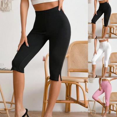 Leggings Décontractés Élastiques à la Taille, Coupe Ajustée, Jambe fendue, pour Femmes, Été Européen 2026