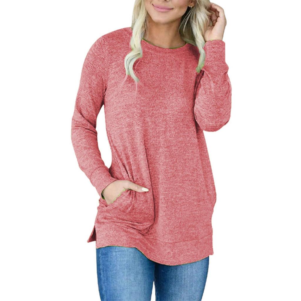 Women Tunic Long Sleeve Round Neck Sweatshirts Tops