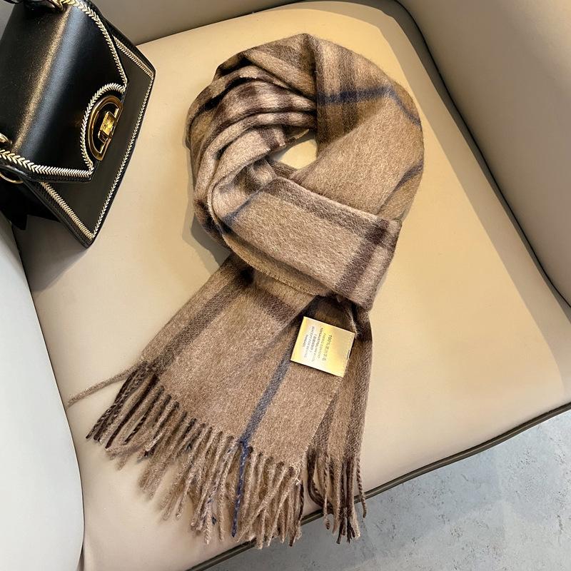 Small fresh white plaid scarf WO100 wool scarf women's winter warm scarf birthday gift