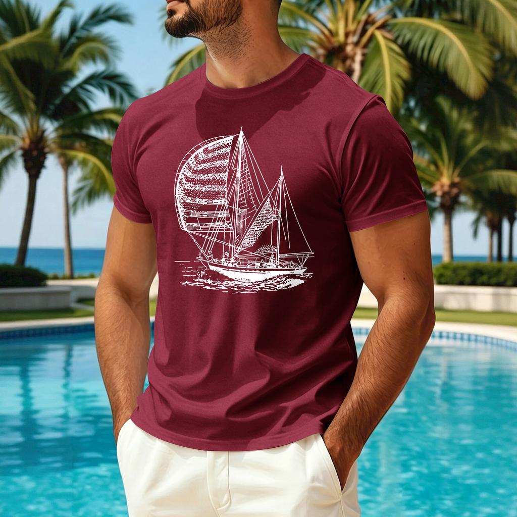 Men's Summer Casual Short Sleeve Crew Neck T-Shirt Lightweight Breathable Quick Dry Fabric Printed Design Suitable for Outdoor Activities