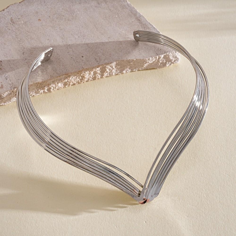 Geometric Jewelry Metallic Multi-Layer Line Necklace Exaggerated Women s Fashion Choker Wedding