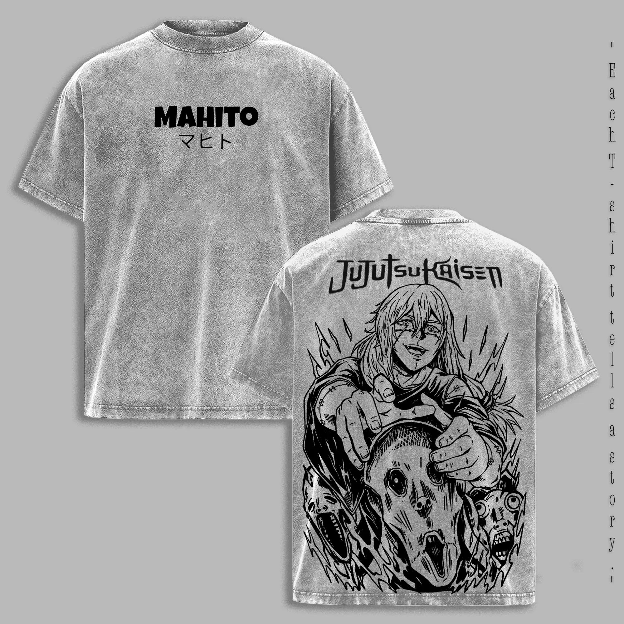 

Футболка Jujutsu Kaisen Манга Аніме Махіто З принтом Вінтажна Прана Випрана Оверсайз Футболки Чоловічий Одяг Бавовняні Топи з Коротким Рукавом S