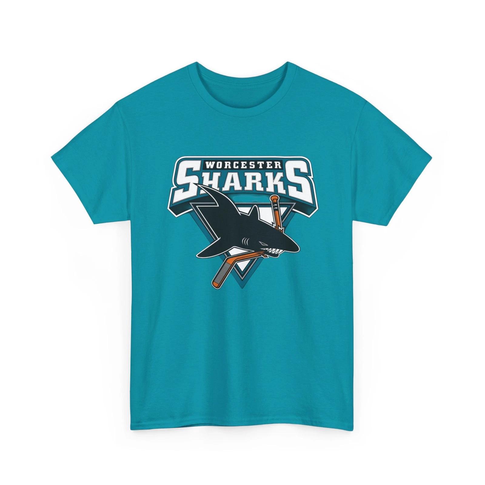 Defunct AHL Worcester Sharks Hockey Logo Printed T shirt XL