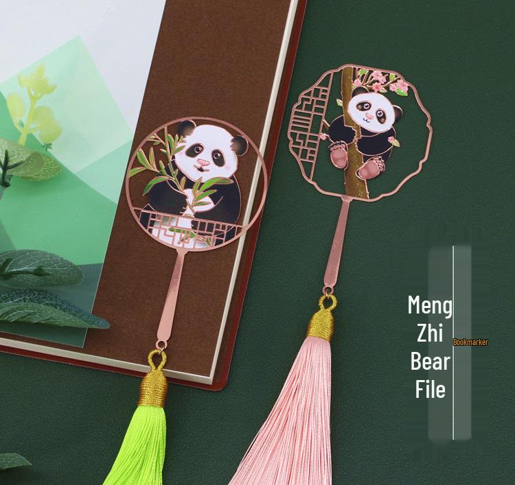 Cute Panda with Tassels - Peach Blossom Art Bookmark