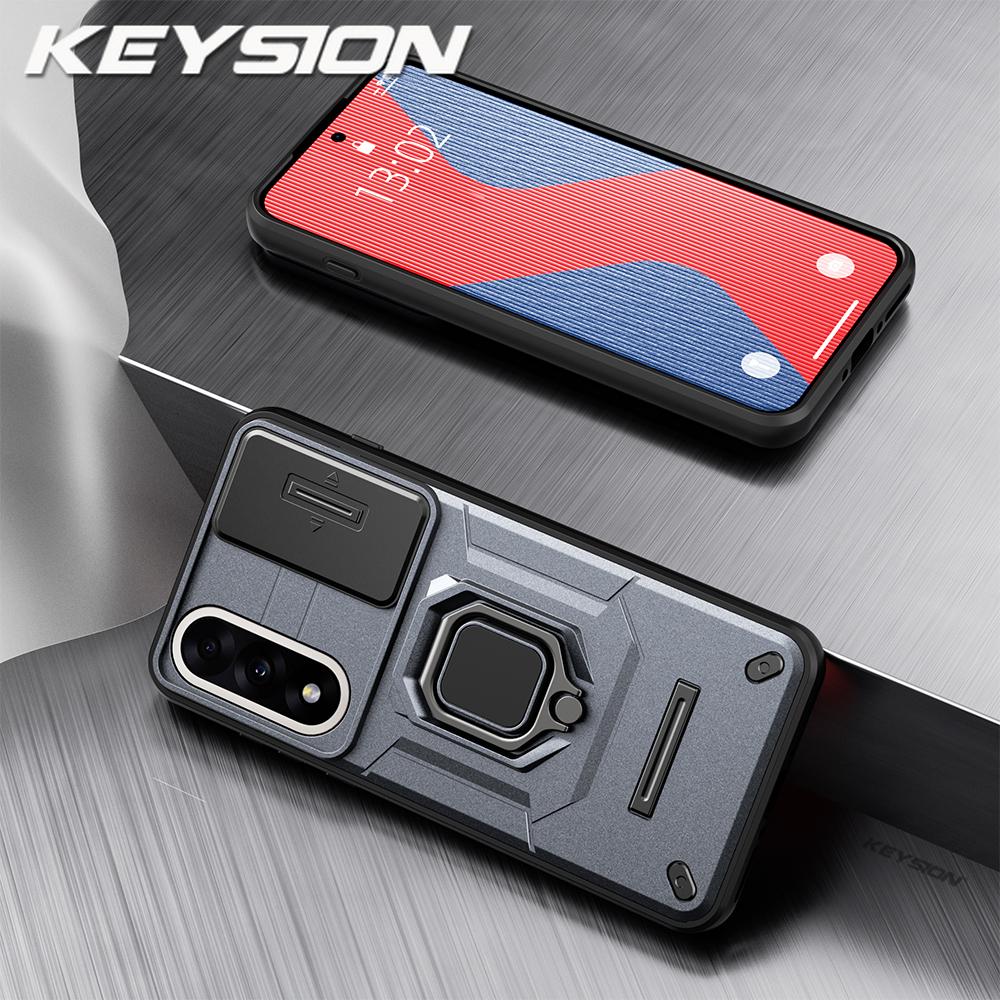 KEYSION Shockproof Case for OnePlus Nord 5 5G Slide Camera Lens Protection Metal Ring Stand Phone Cover for One Plus 1+ Nord 5