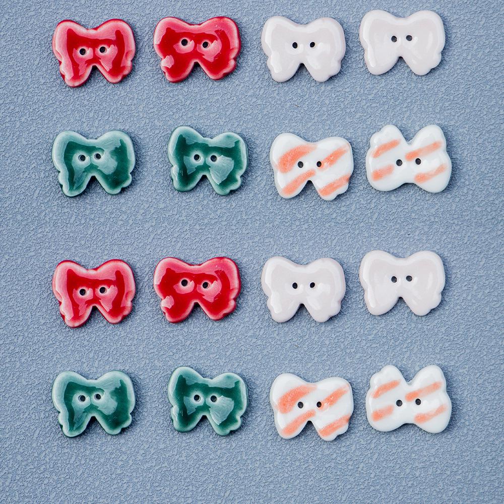 Handmade Jingdezhen Two-Hole Ceramic Bow Button for Clothing and DIY Accessories