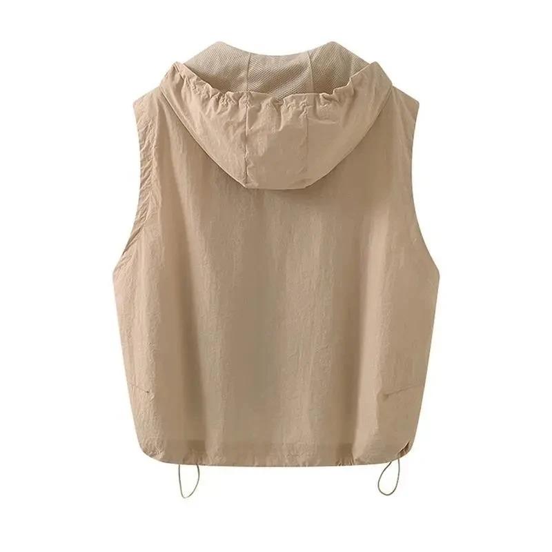 Summer Hooded Sleeveless Breathable Jacket Vest Women's Loose Sports Jacket Zipper Sun Protection Casual Cardigan
