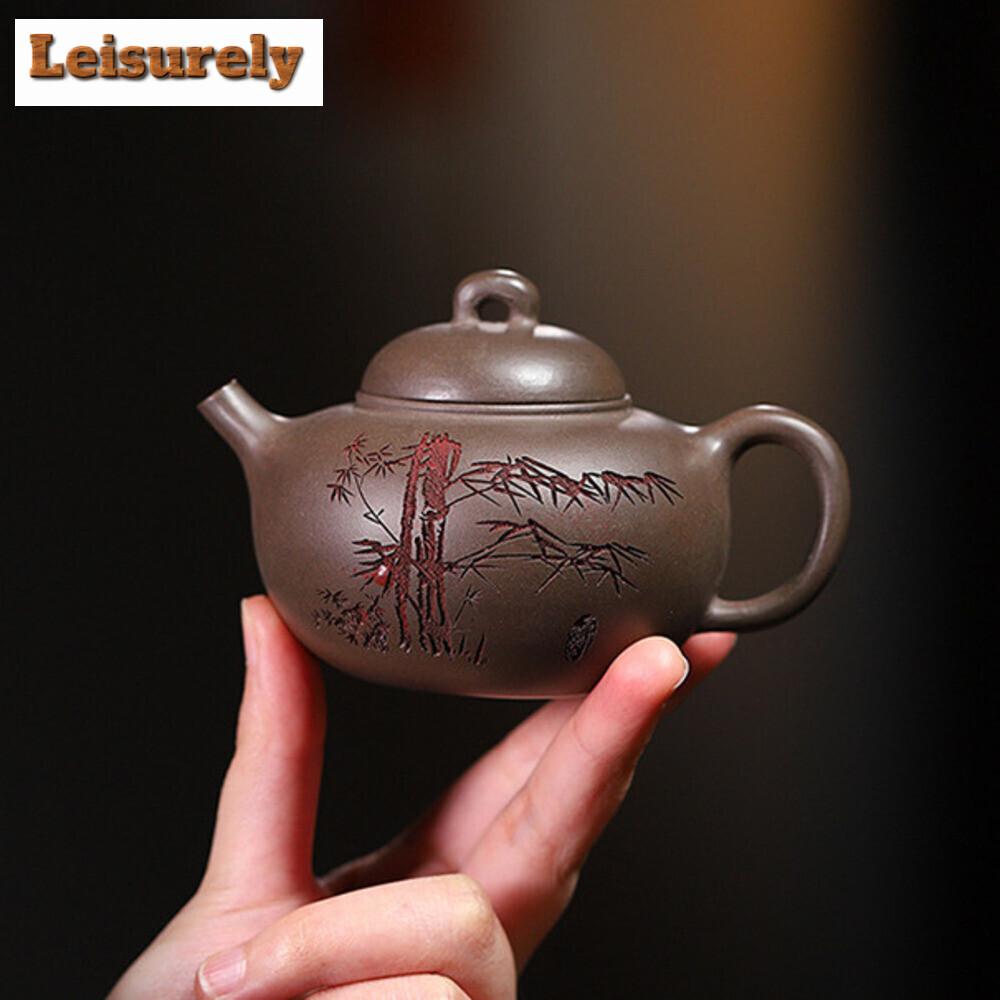 180ml Authentic Yixing Purple Clay Bamboo Teapot Raw Ore Steel Gray Section Mud Kettle Household Zisha Tea Set Beauty Teaware