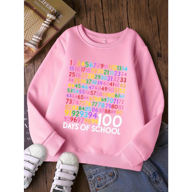 European Sizes Kids' Fashion Round Neck Sweatshirt, Casual Printed Top