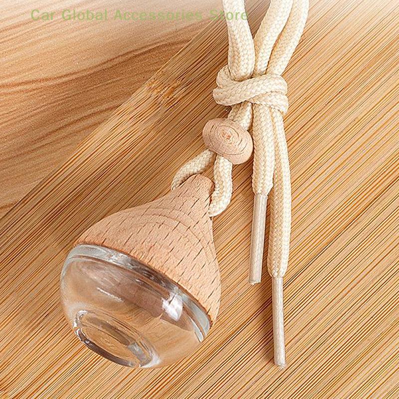 6ML Empty Car Air Freshener Pendant Perfume Glass Bottle With Wooden Caps Refillable Car Essential Oil Diffuser Bottle