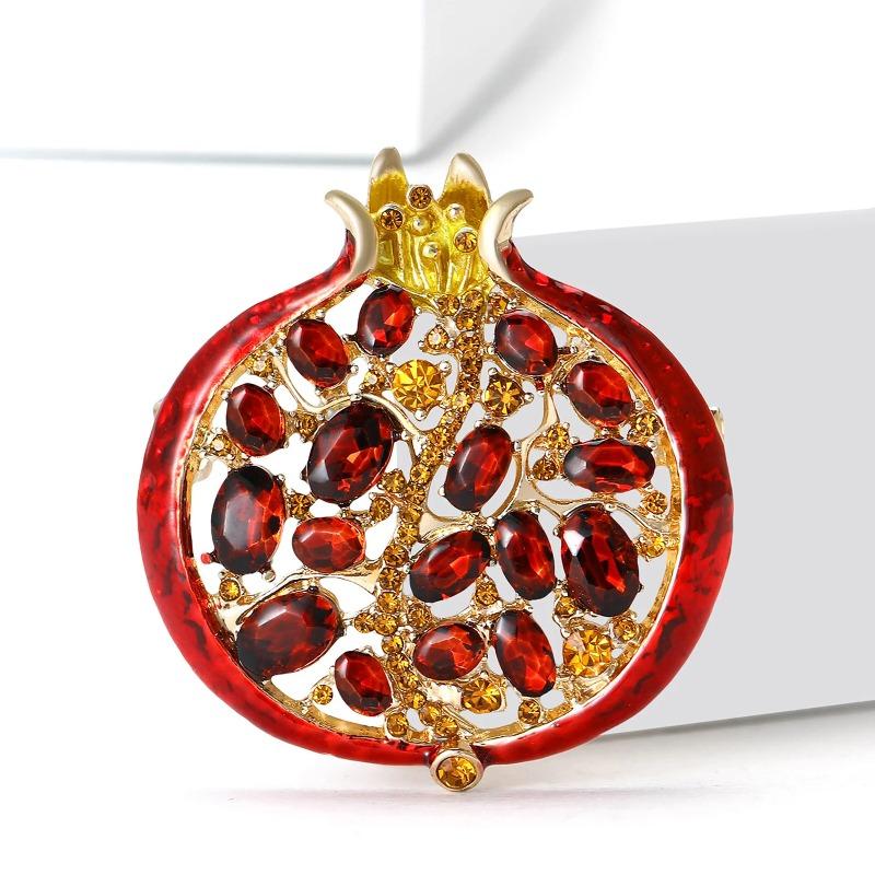 Luxury Zircon Pomegranate Brooches for Women Enamel Fruit Plant Pins Casual Party Accessories New Christmas Gifts Friends