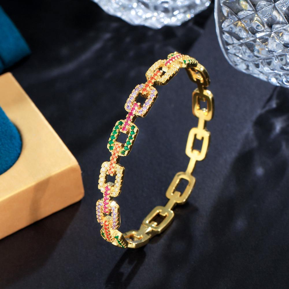 Light Luxury Micro-Inlaid Zircon Hollow Square Splicing Bracelet Full Of Diamonds High-End Chain Bracelet Jewelry