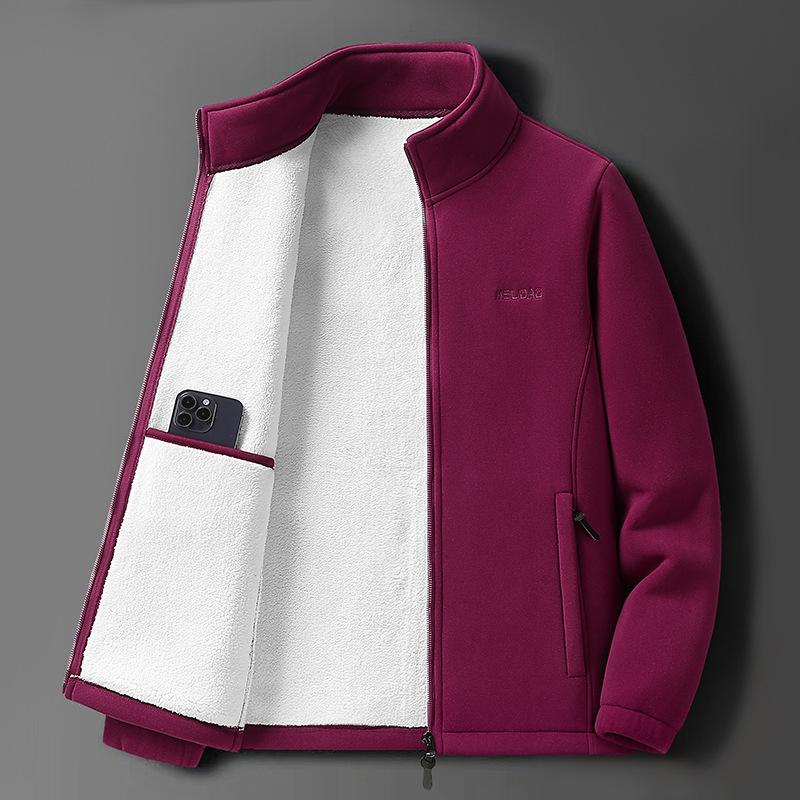 Men's Lambswool Fleece Jacket - Autumn/Winter Velvet Lined, Thick Warm Outerwear for Middle-Aged & Elderly.