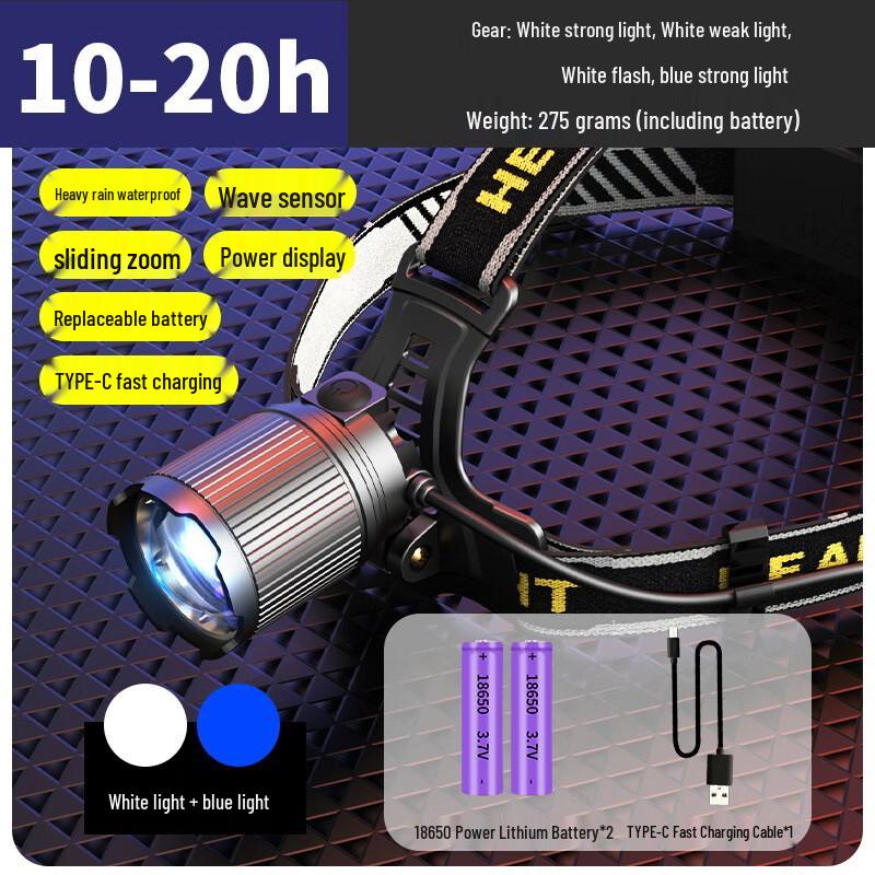 

Rechargeable Sensor Headlamp with Dual White & Blue Lasers