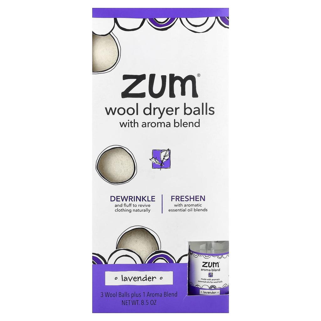 Wool Dryer Balls with Aroma Blend, Lavender, 3 Wool Balls & 1 Aroma Blend, 8.5 Oz