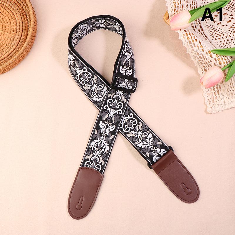 Gitarrengurt Bass Baumwolle Leder Stickerei Gurte Verstellbarer Halsgurt E-Gitarre Akustikgitarre Bass Zubehör