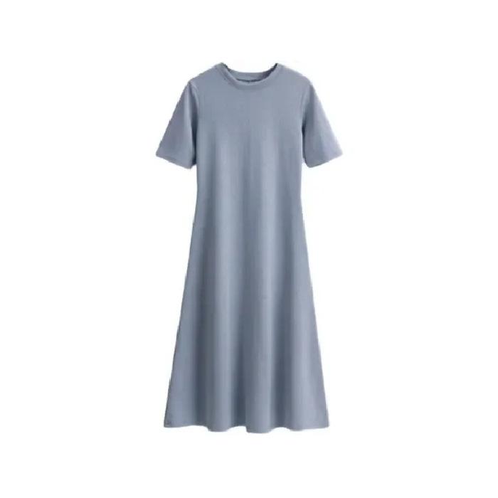 Black short-sleeved dress women's medium and long summer new student loose long over-the-knee thin a-word skirt