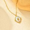 Jewelry Geometric Stainless Steel Oval Gray Shell Moon 18K Gold Pendant Necklace Female 2337