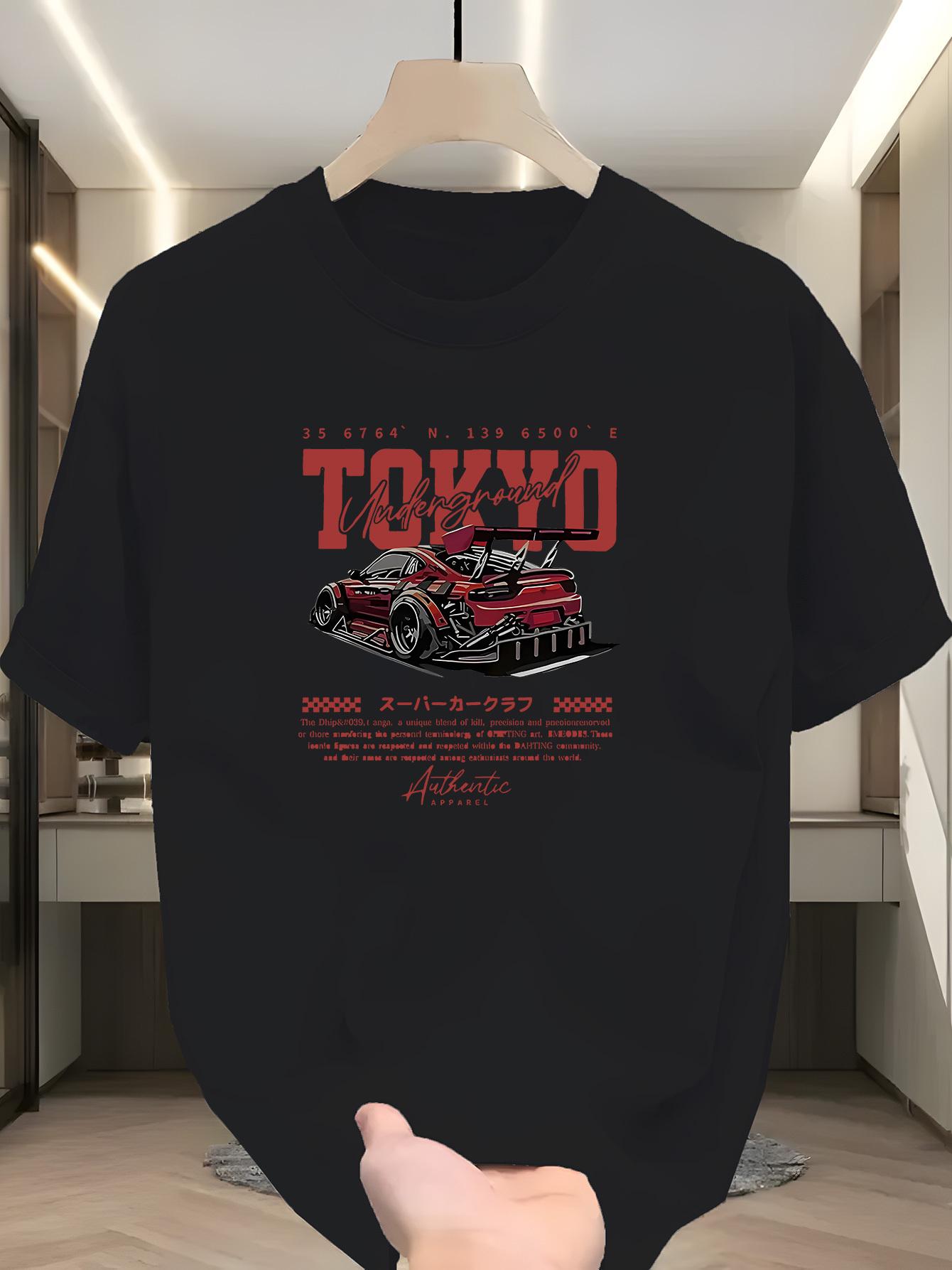 Casual Summer Top with a for Sports Car Design Print M