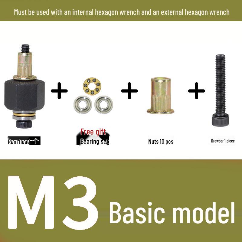 Multi-Purpose Electric Rivet Tool with Manual Wrench and Nut Head Attachment