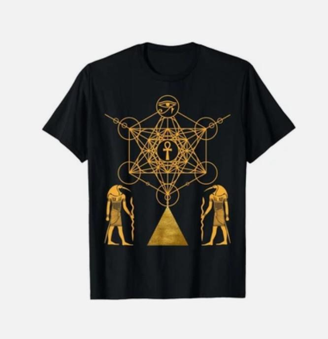 Ancient Egypt T  Sacred Geometry Metatron Cube Ankh Pyramid Graphic Tee Unisex T-Shirt S