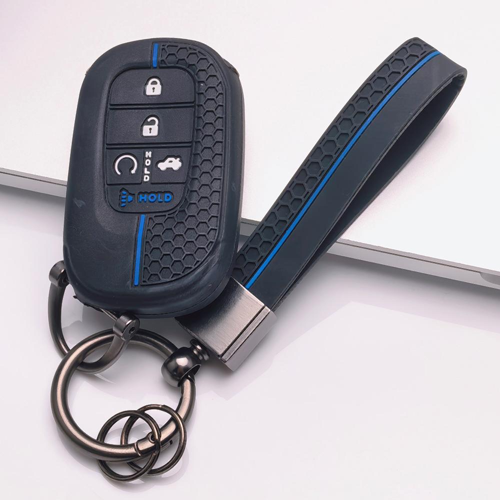 Soft Silicone Car Key Ring Strap for Honda Civic Accord Inspire HRV CRV Pilot Odyssey ZR V Honeycomb Texture Wear Resistant Key Ring Holder Protector
