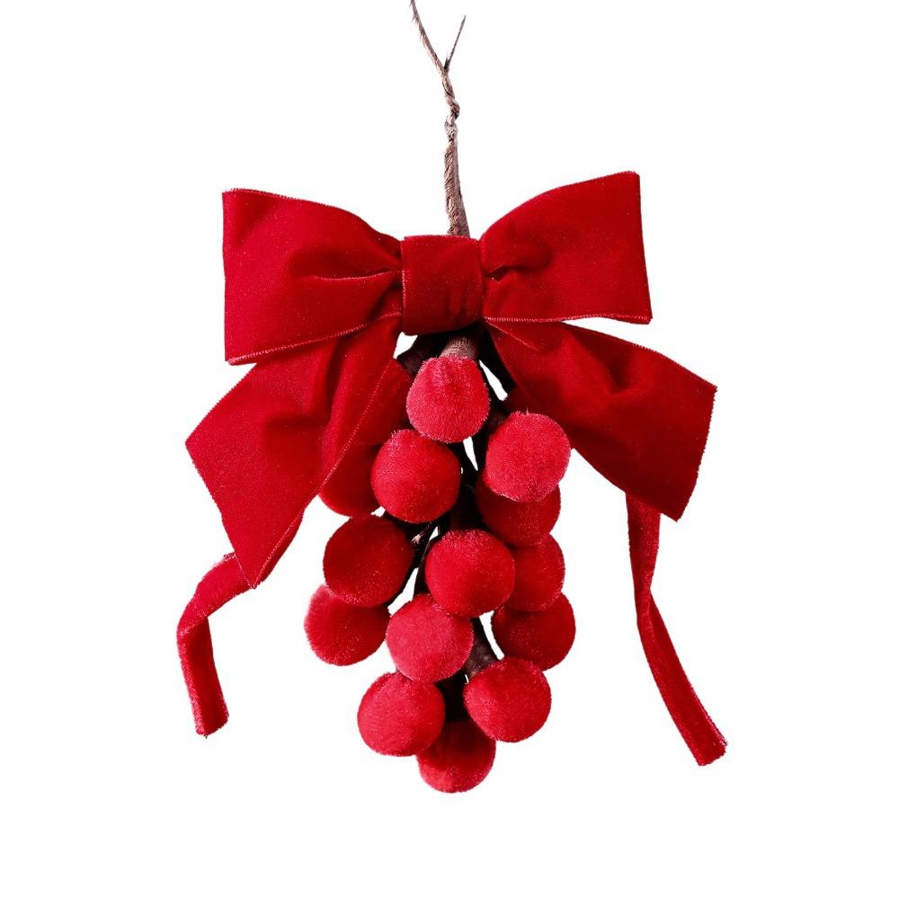 Red Fabric Velvet Bow Christmas Ornament Christmas Grape Hanging Decorations Fireplace Decor