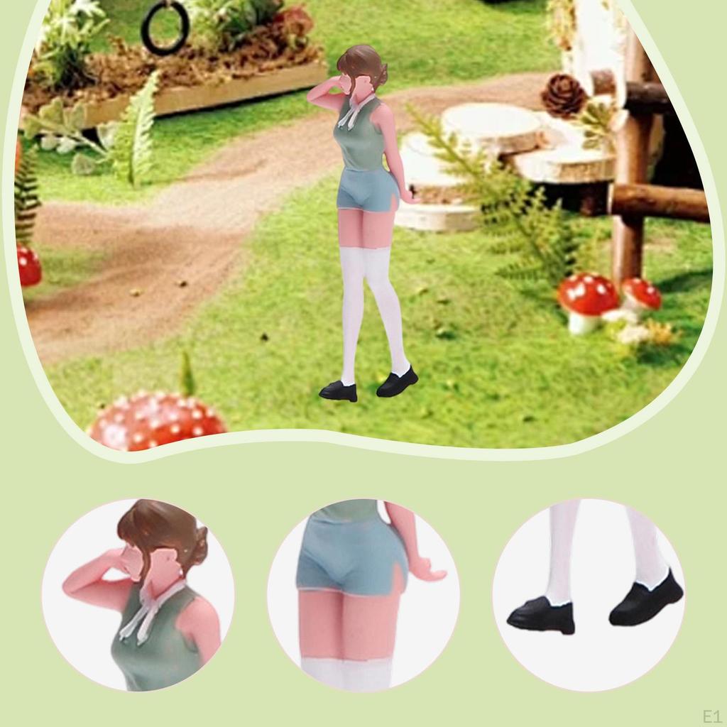 1/64 Scale Girl Model Tiny People Diorama Scenery Role Play Mini Female Figure for Train