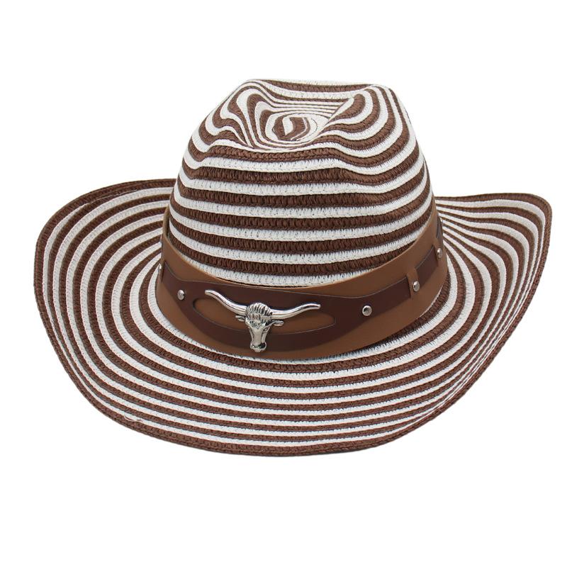 Western Cowboy Hat Hand-Woven Straw Hat Men'S And Women'S Outdoor Beach Vacation Windbreak Rope Sunscreen Sun Hat