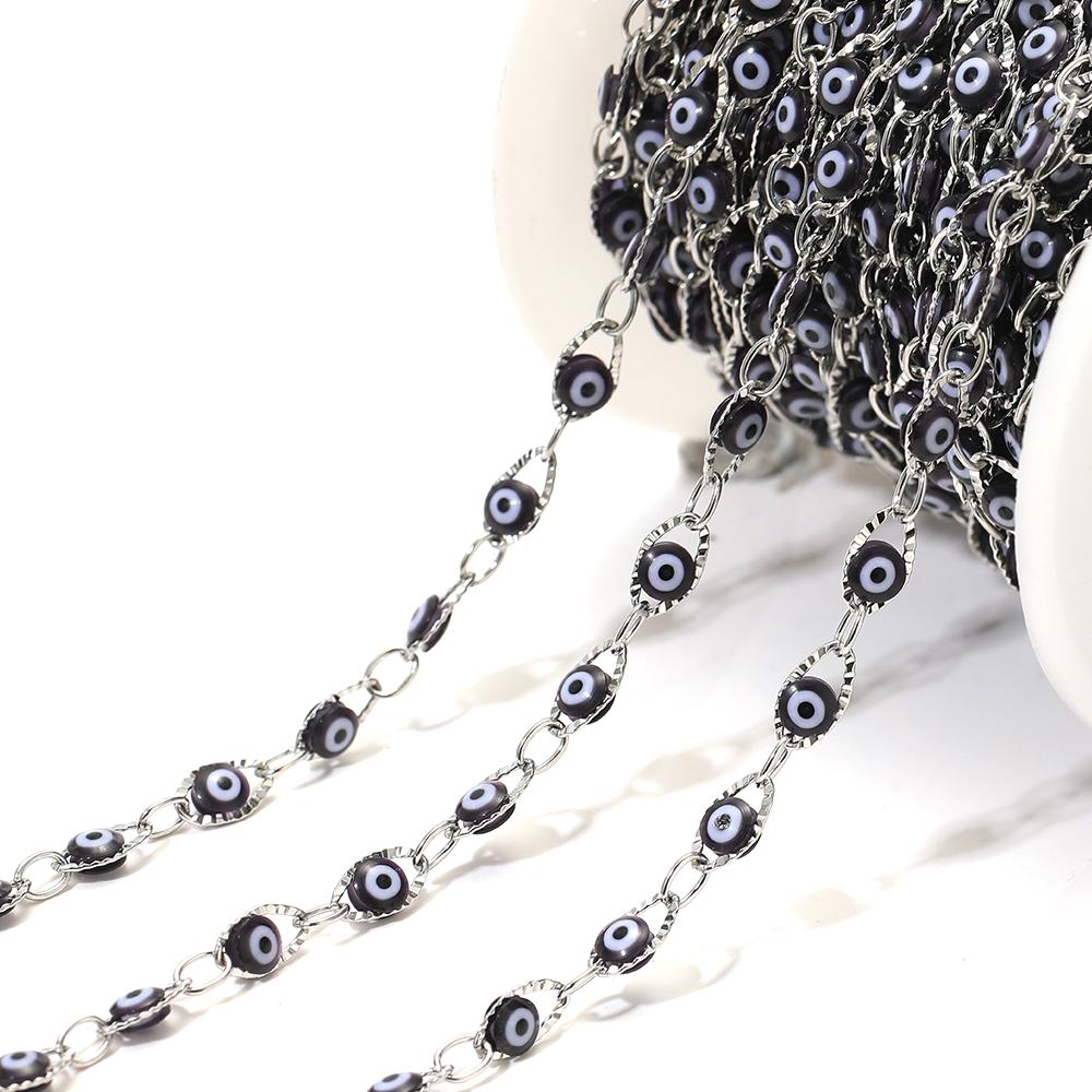 1 Meter Stainless Steel 4.5mm Plastic Turkey Eyes Beads Oval Chains for DIY Jewelry Findings Necklace Bracelet Earrings Making