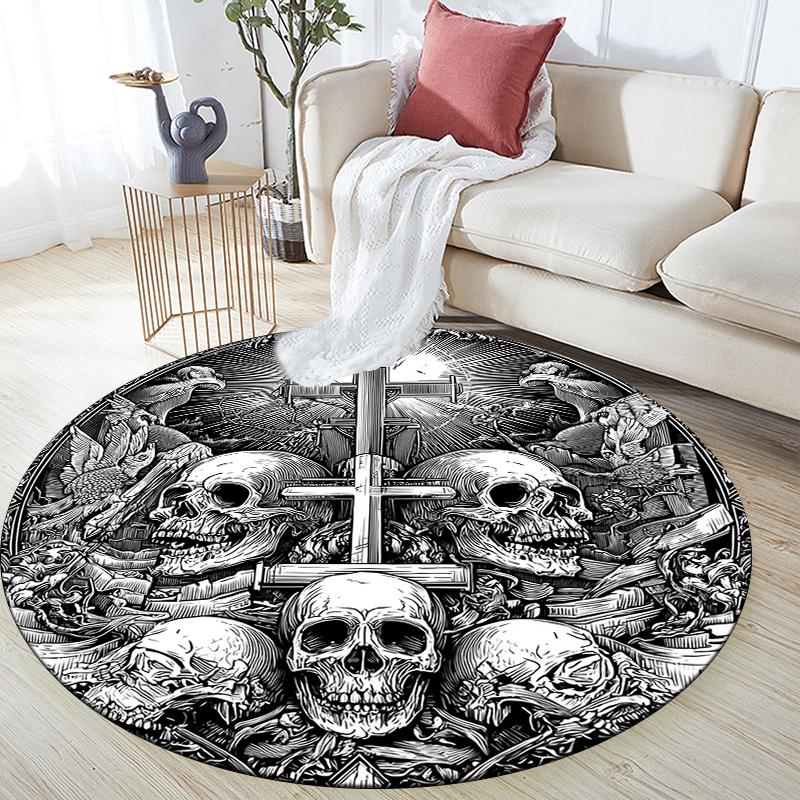 Skull pattern round rug,Carpet Rug for Living Room Bedroom Sofa Playroom Decor,Non-slip Floor Mat,Holiday Gifts and Birthday Gifts