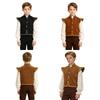 Gilet Cosplay Medievale da Ragazzo in Finta Pelle Scamosciata con Bordi Dorati Collo alla Coreana Manica Corta Gilet con Bottoni per Festa a Tema Rinascimentale Halloween
