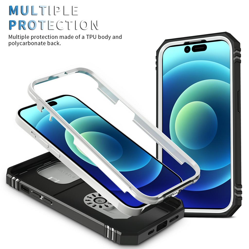 For iPhone 15 Pro Max Kickstand Case Card Holder PC+TPU Phone Cover with Sliding Camera Protection