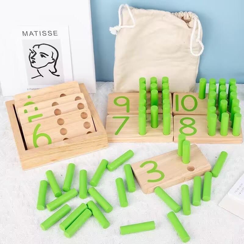 Number Wooden Puzzle Board With Insert Sticks Children Cognitive Development Toy