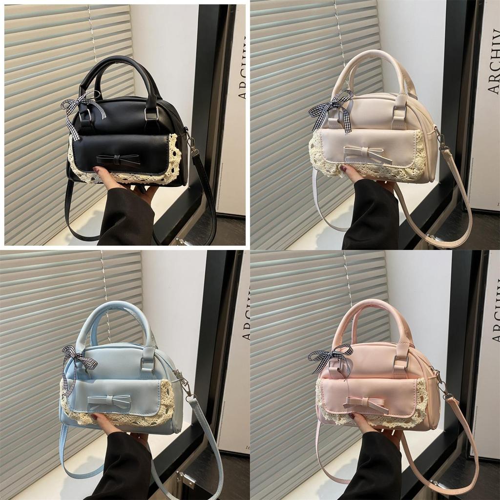 Style Bowknot Handbag Pu Leather Crossbody Bag With Zipper Closure For Casual Outings