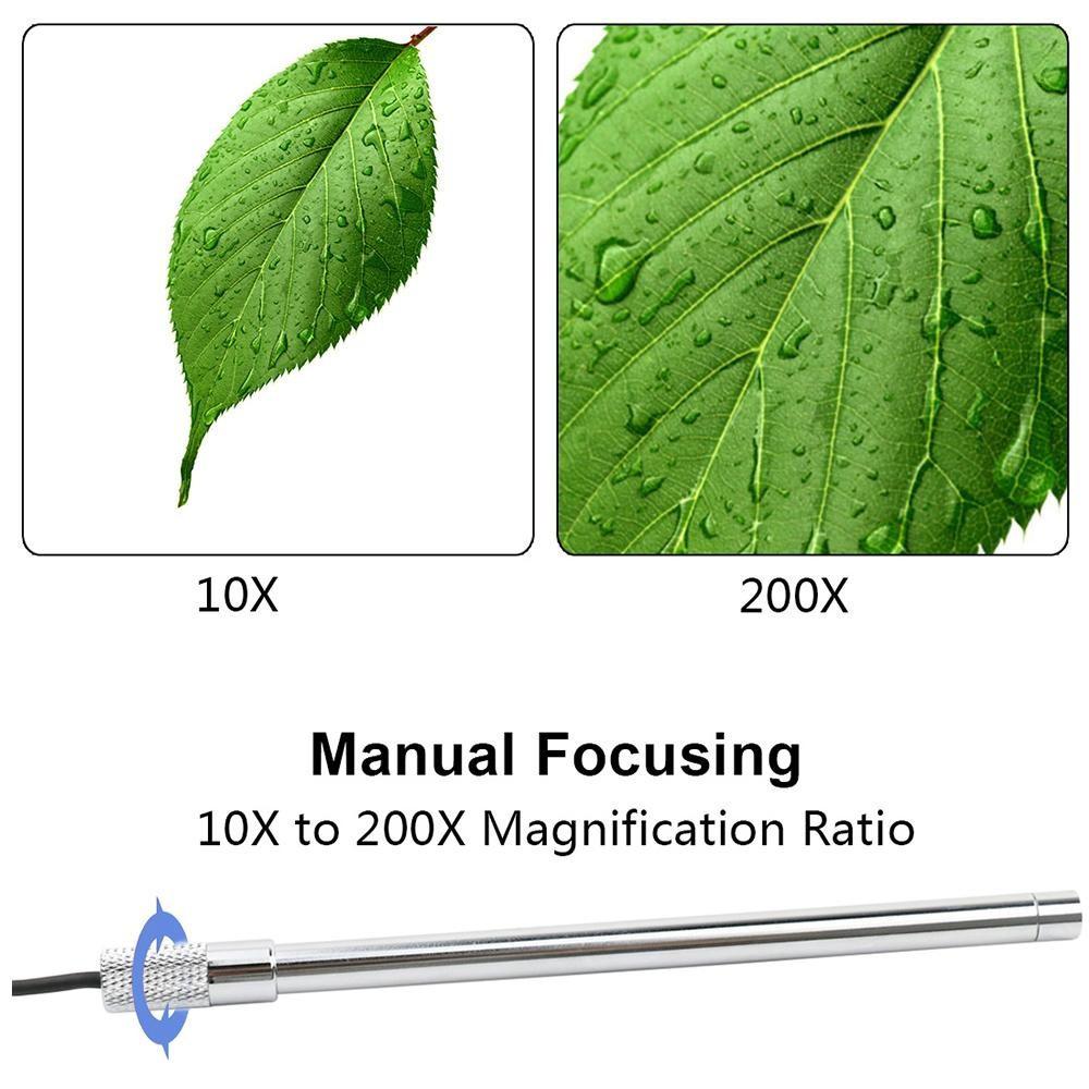 Portable Digital USB Microscope 8MM HD Inspection Magnifier IP67 Waterproof 10X-200X Magnification Camera