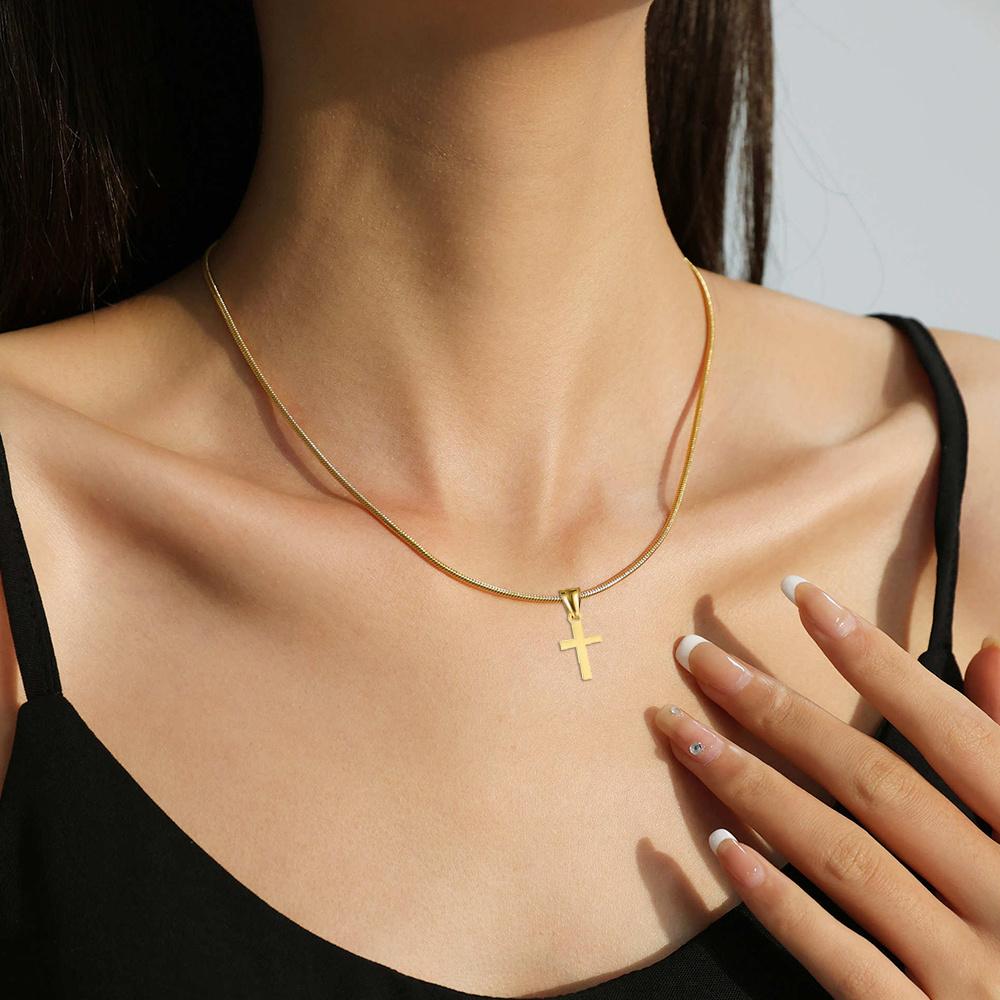 Fashion Small Faith Cross Pendant Necklace Female Gold Silver Color Stainless Steel Snake Chain For Women Religious Jewelry Gift