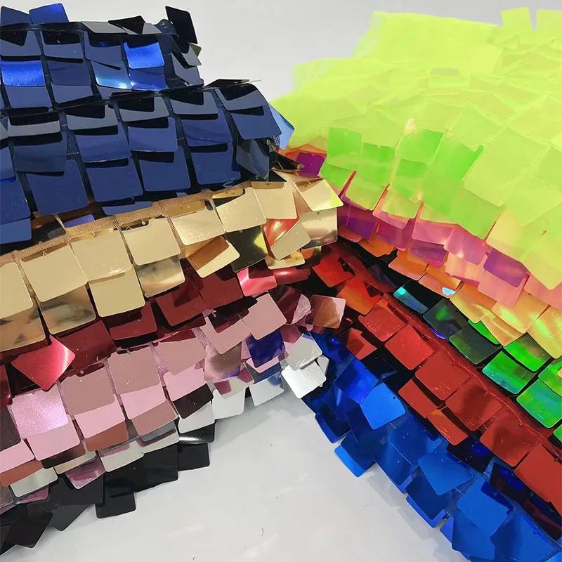 1 Yard Monochromatic Big Square Shiny Mesh Base Fabric Costume Sequin Fabric Women Evening Banquet Dress Sewing Diy Sold By Yard
