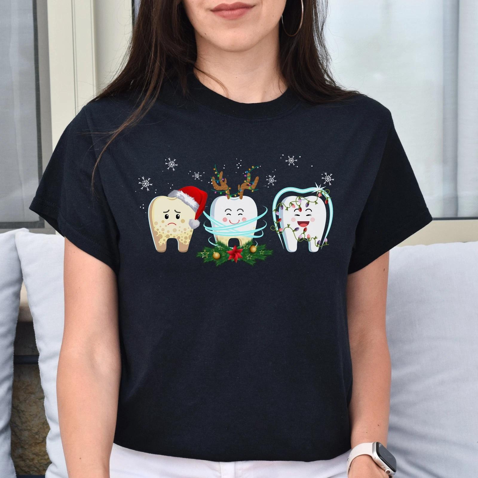 Dentist Christmas Unisex shirt tooth tee Black Dark Heather 3XL
