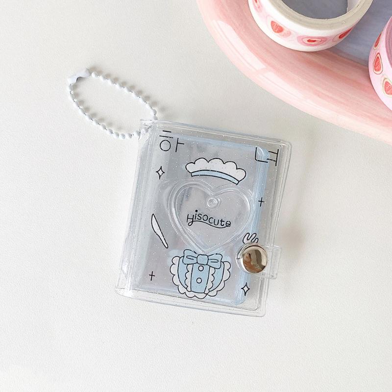 2-in-1 Mini Photo Storage Holder Portable 2 Inch Photo Album Cute Keychain Pendant for Teen Idol Card Collection Gift