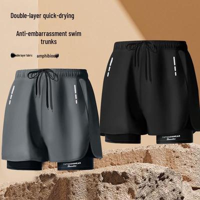 Herren Doppellagiges Sport Hosen Set: Laufshorts, Fitnessshorts, Badeshorts